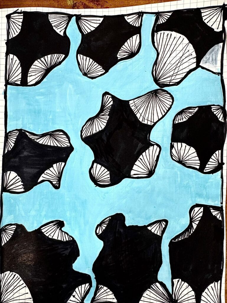 Großes Zentangle-Muster in Hellblau und Schwarz