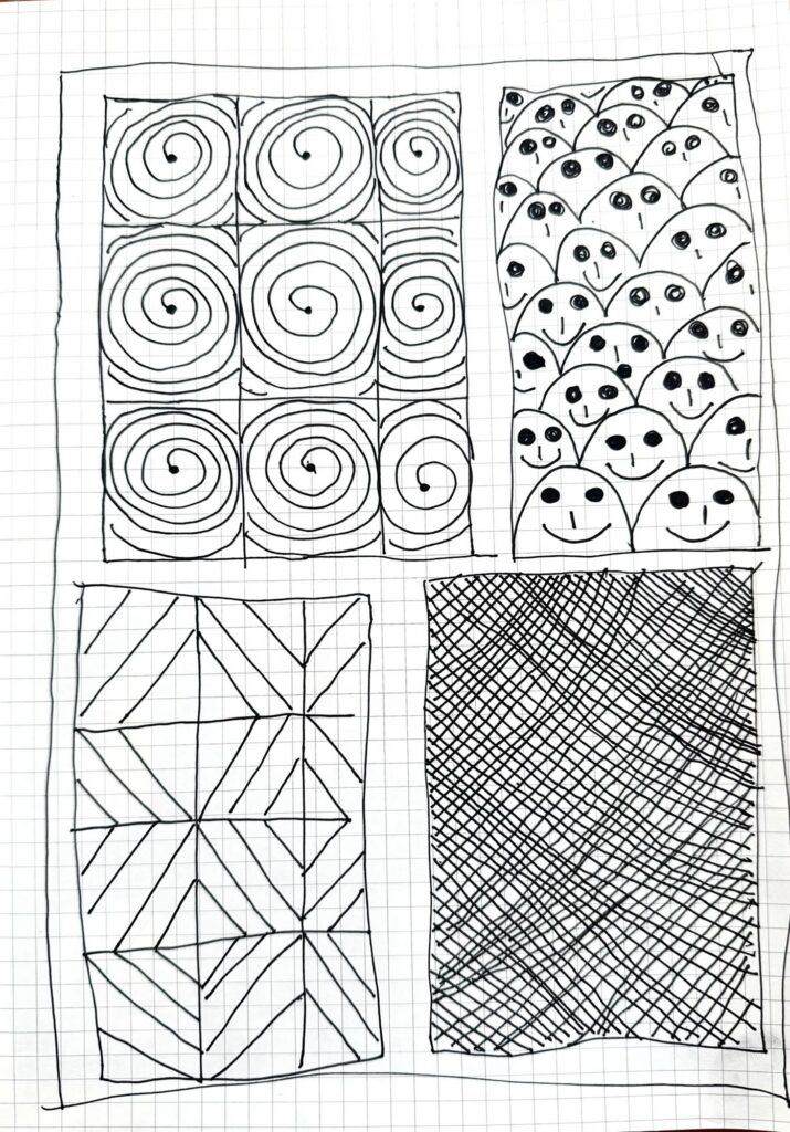 Zentangle in Schwarz-Weiß mit Spiralen und Schraffuren